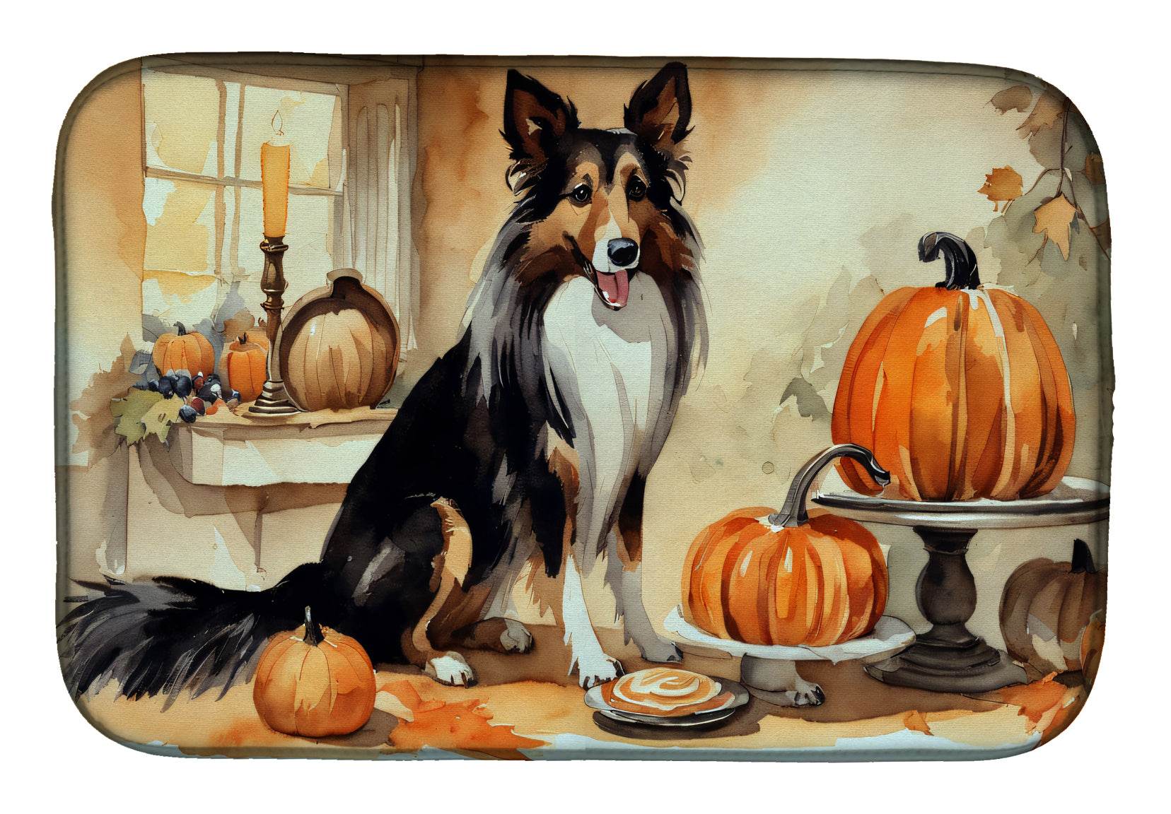 Collie Fall Kitchen Pumpkins Dish Drying Mat - Metromarketstore