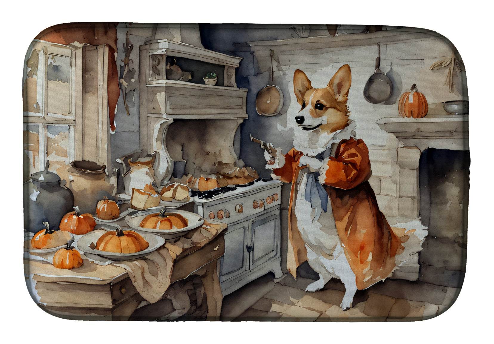 Corgi Fall Kitchen Pumpkins Dish Drying Mat - Metromarketstore