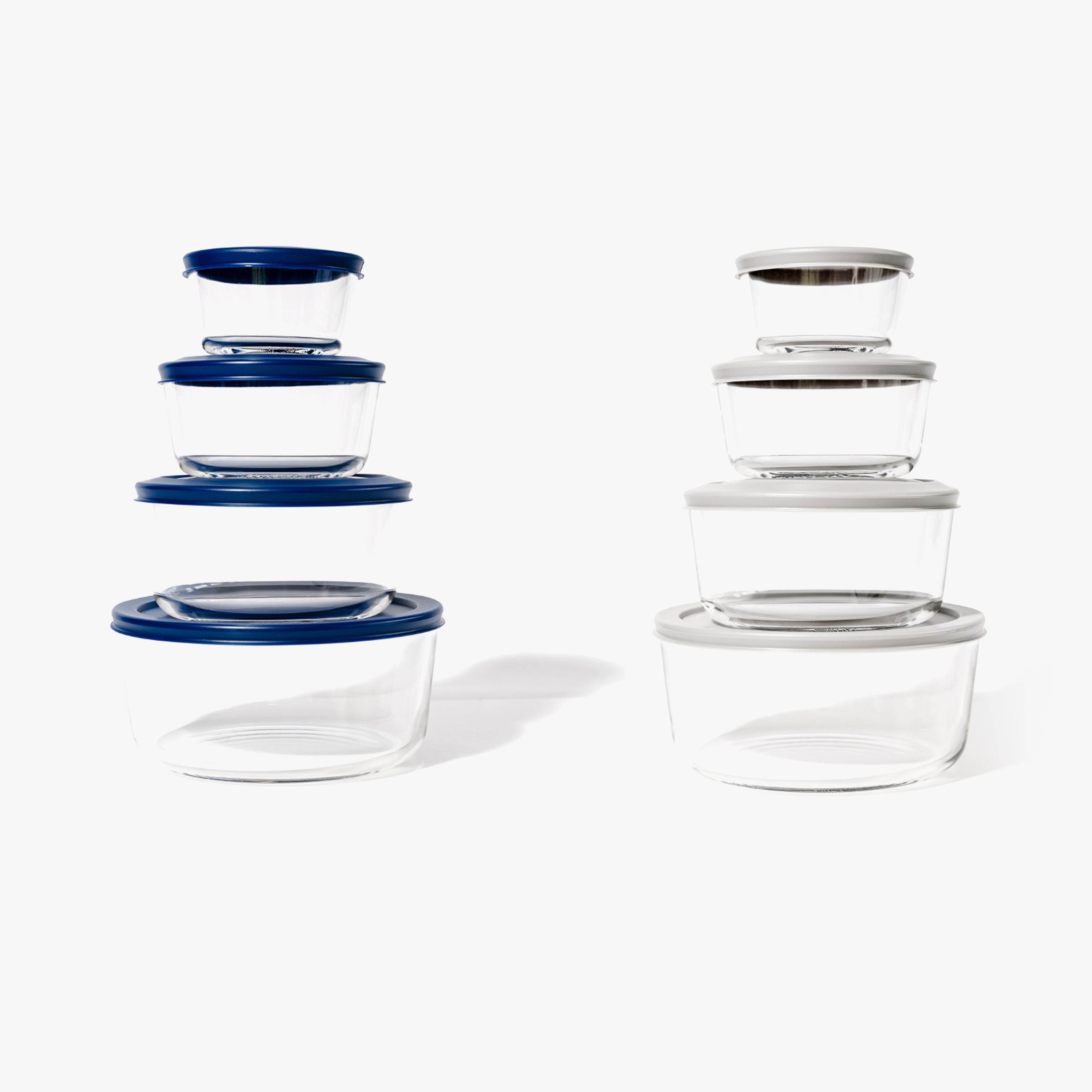 Glass Food Storage Containers - 16 Piece (8 Containers + 8 Lids) Round Nesting Space-Saving Set - Metromarketstore