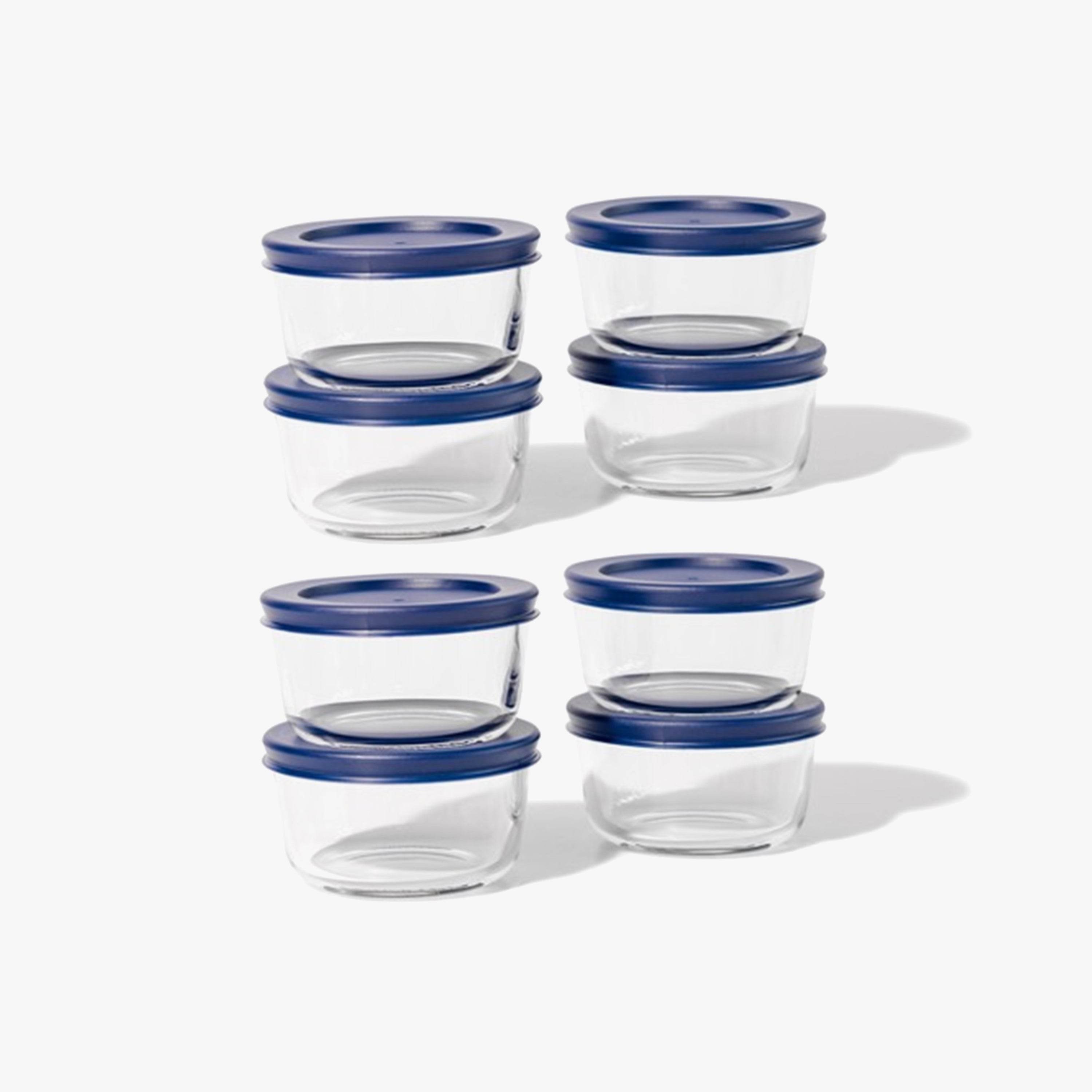 Glass Food Storage Containers - 16 Piece 7oz Set (8 Containers + 8 Lids), Blue - Metromarketstore
