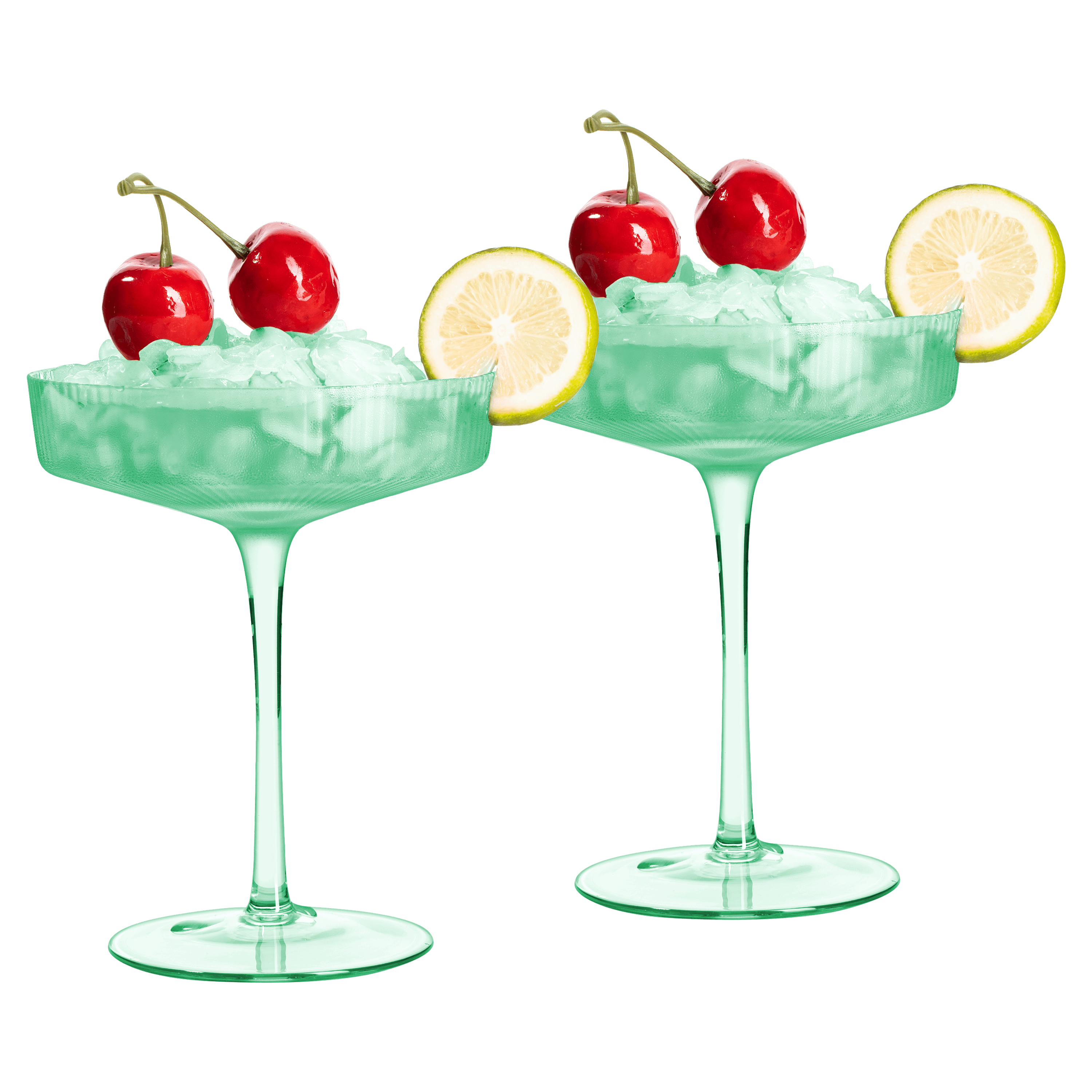 Ribbed Coupe Cocktail Glasses 8 oz | Set of 2 | Classic Manhattan Glasses For Cocktails, Champagne Coupe, Ripple Coupe Glasses, Art Deco Gatsby Vintage, Crystal with Stems (Green, Set of 2) - Metromarketstore