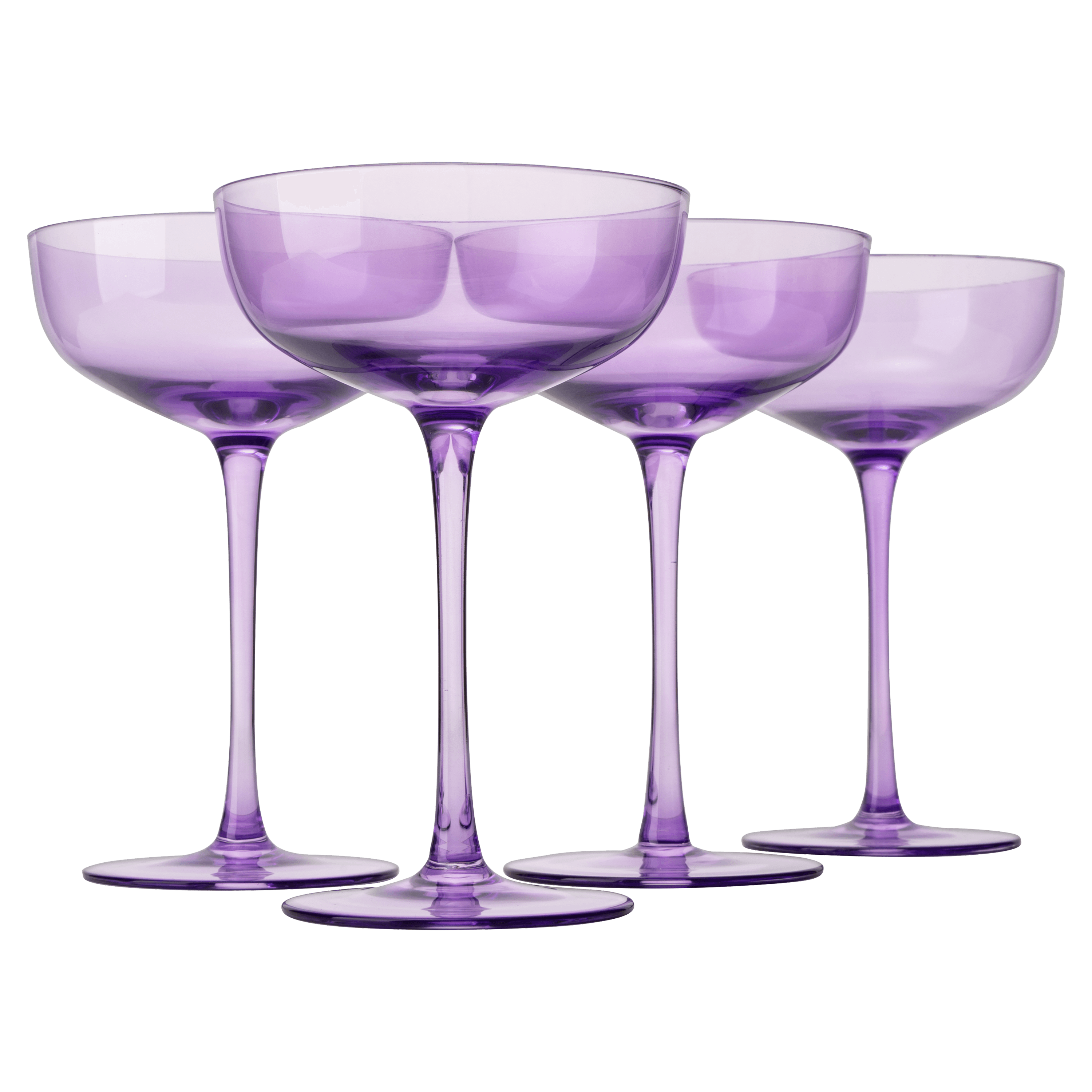 The Wine Savant Colored Coupe Glass | 7oz | Set of 4 Colorful Champagne & Cocktail Glasses, Fancy Manhattan, Crystal Martini, Cocktails Set, Margarita Bar Glassware Gift, Vintage (Lavender Purple) - Metromarketstore