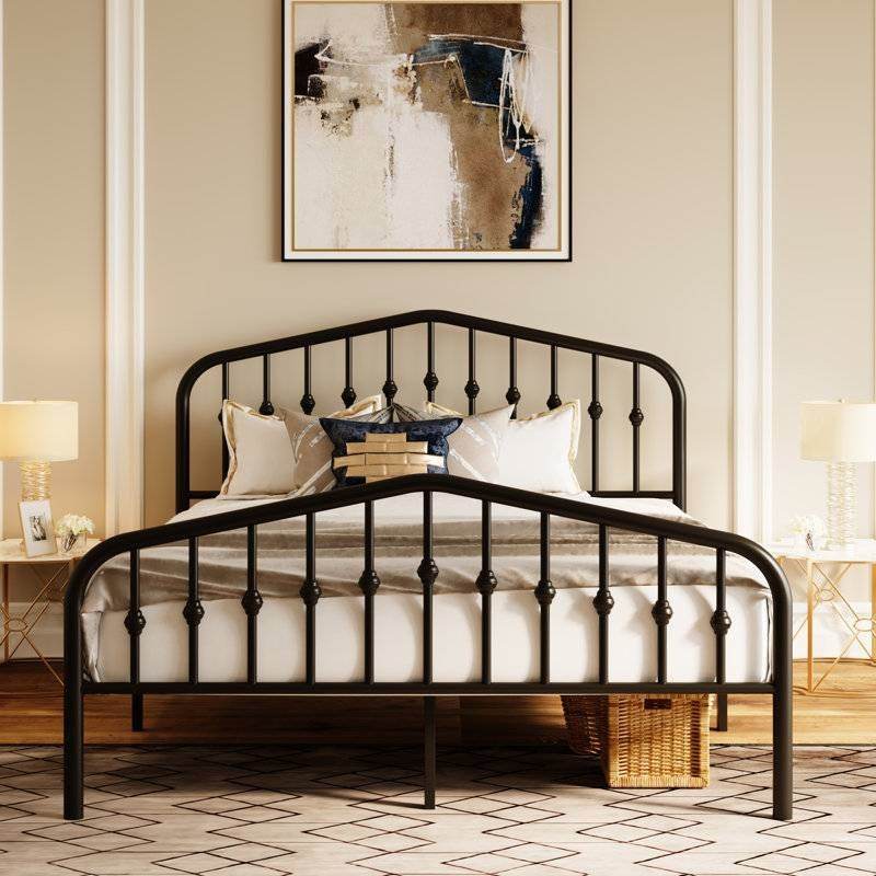 Full Size Vintage Farmhouse Spindle Black Metal Platform Bed - Metromarketstore