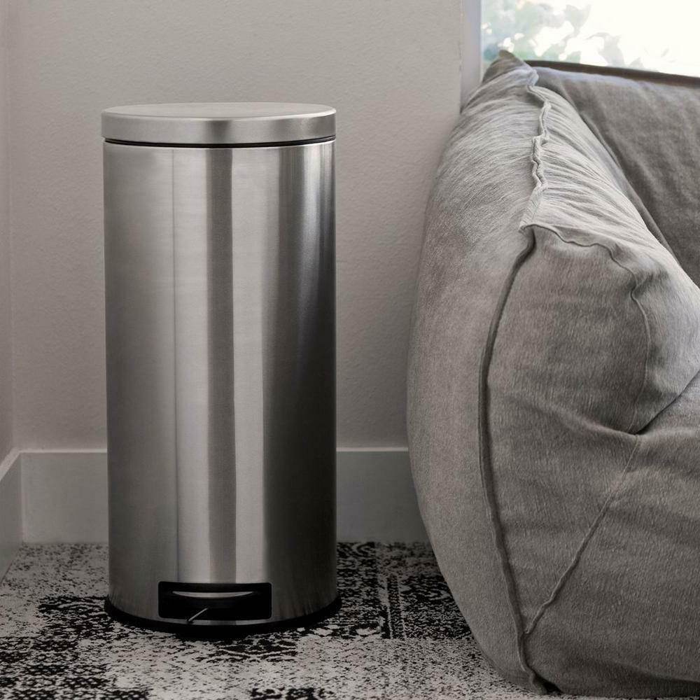 8-Gallon Round Stainless Steel Step Trash Can Kitchen Bathroom Home Office - Metromarketstore