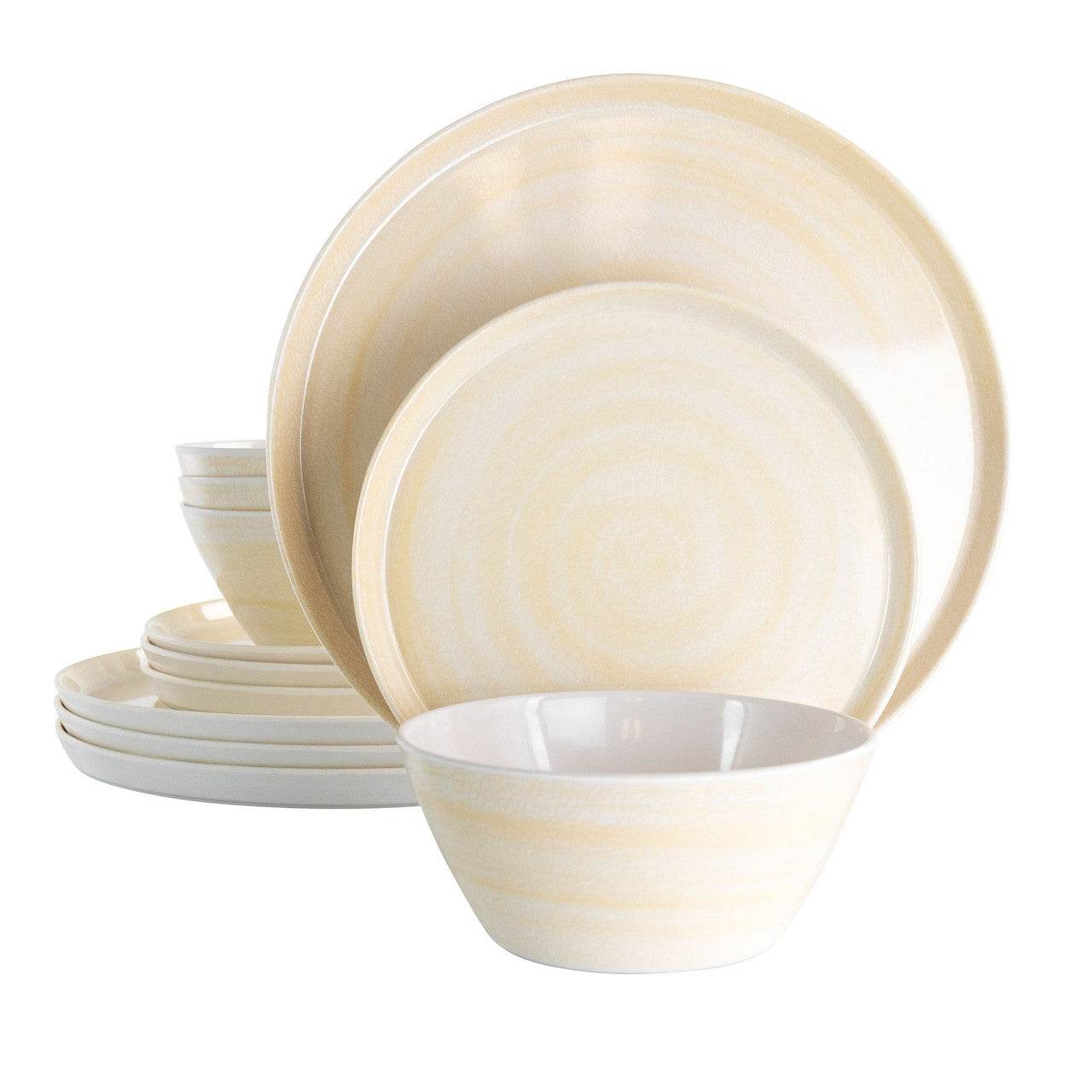 Elama Crafted Clay 12 Piece Lightweight Melamine Dinnerware Set in Cream - Metromarketstore