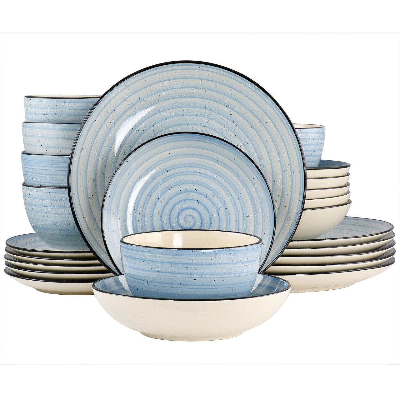 Elama Gia 24 Piece Round Stoneware Dinnerware Set in Light Blue - Metromarketstore
