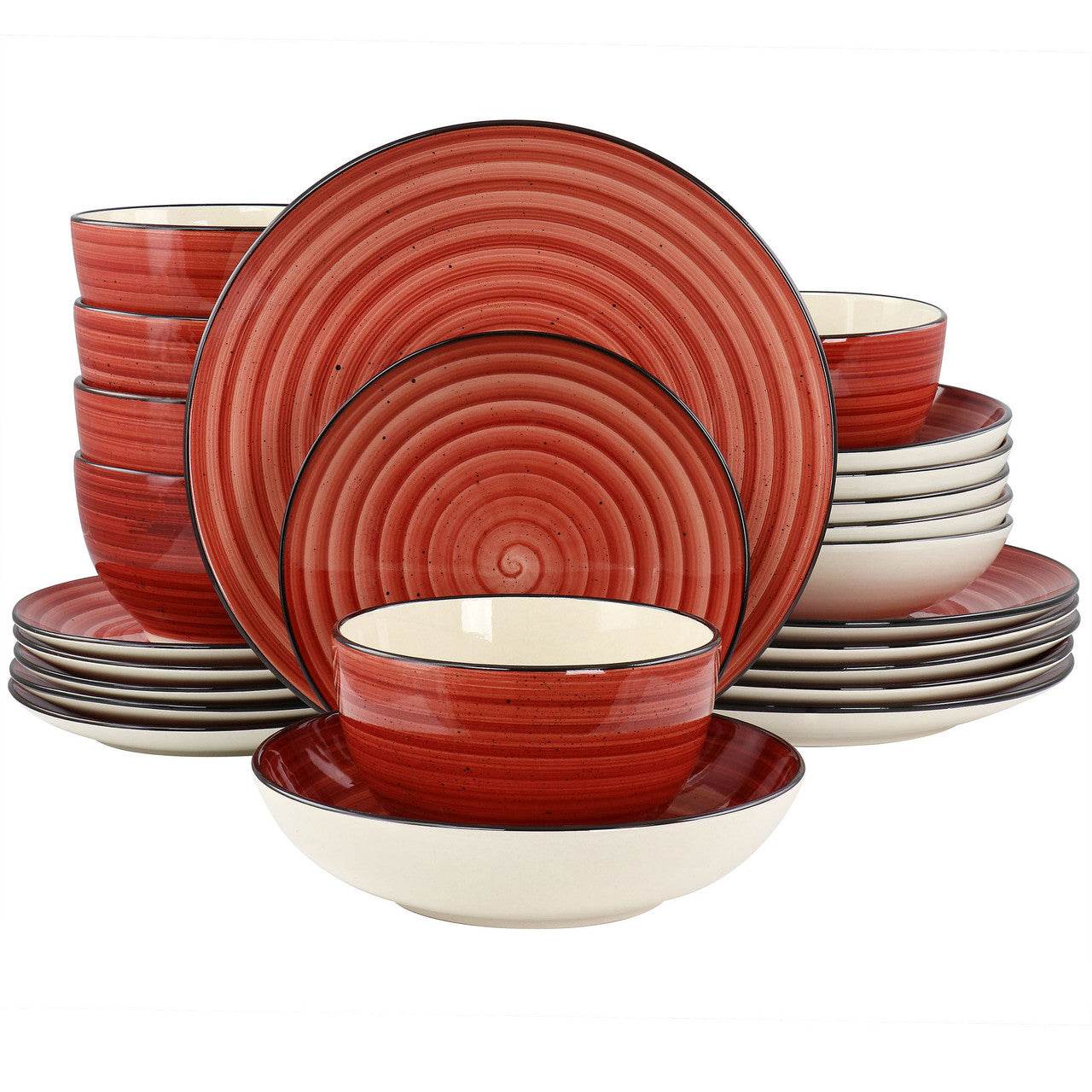 Elama Gia 24 Piece Round Stoneware Dinnerware Set in Red - Metromarketstore
