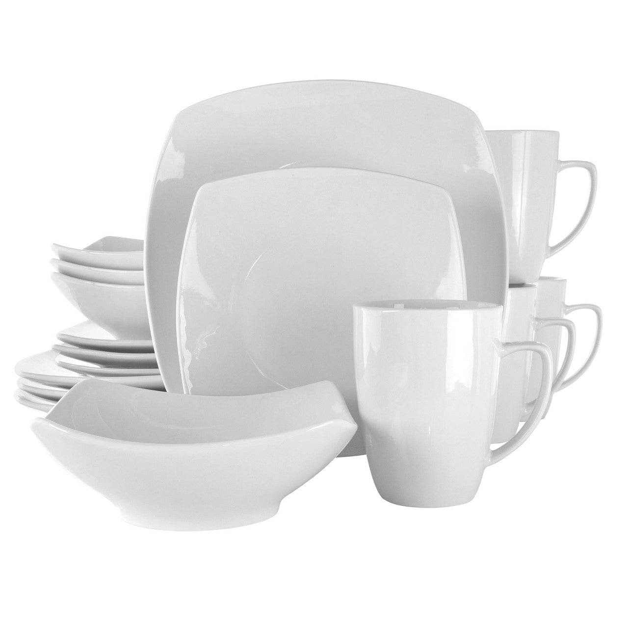 Elama Hayes 16 Piece Square Porcelain Dinnerware Set in White - Metromarketstore