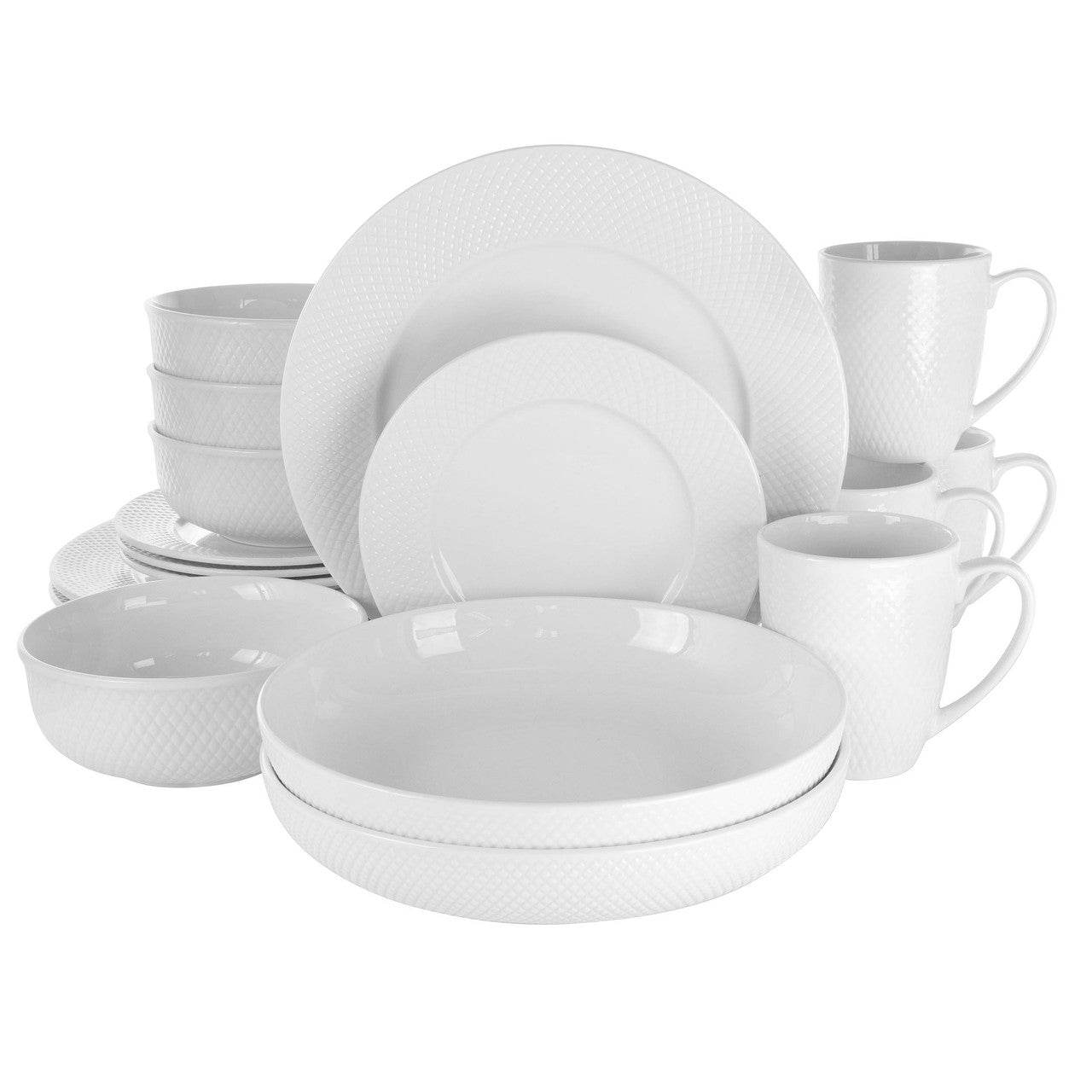 Elama Maisy 18 Piece Round Porcelain Dinnerware Set in White - Metromarketstore