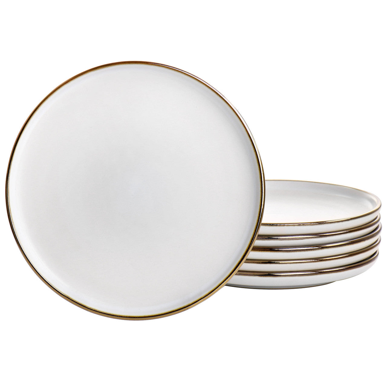 Elama Arthur 6 Piece Stoneware Salad Plate Set in Matte White with Gold Rim-0