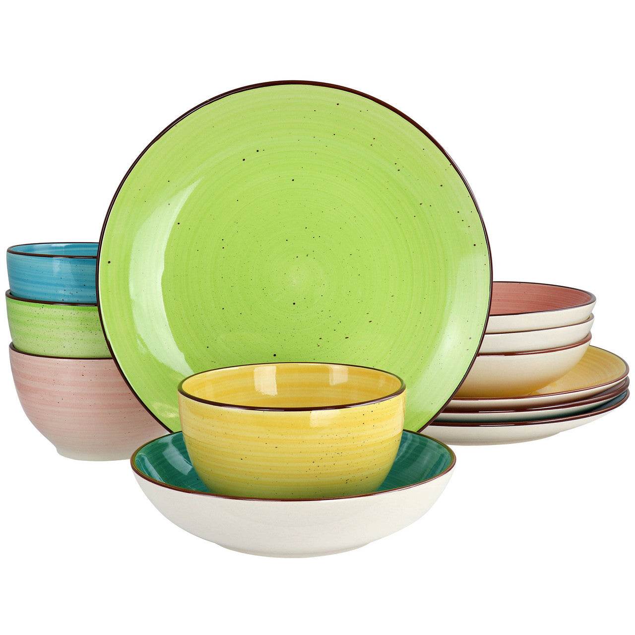 Elama Hudson 12 Piece Double Bowl Stoneware Dinnerware Set in Assorted Colors - Metromarketstore