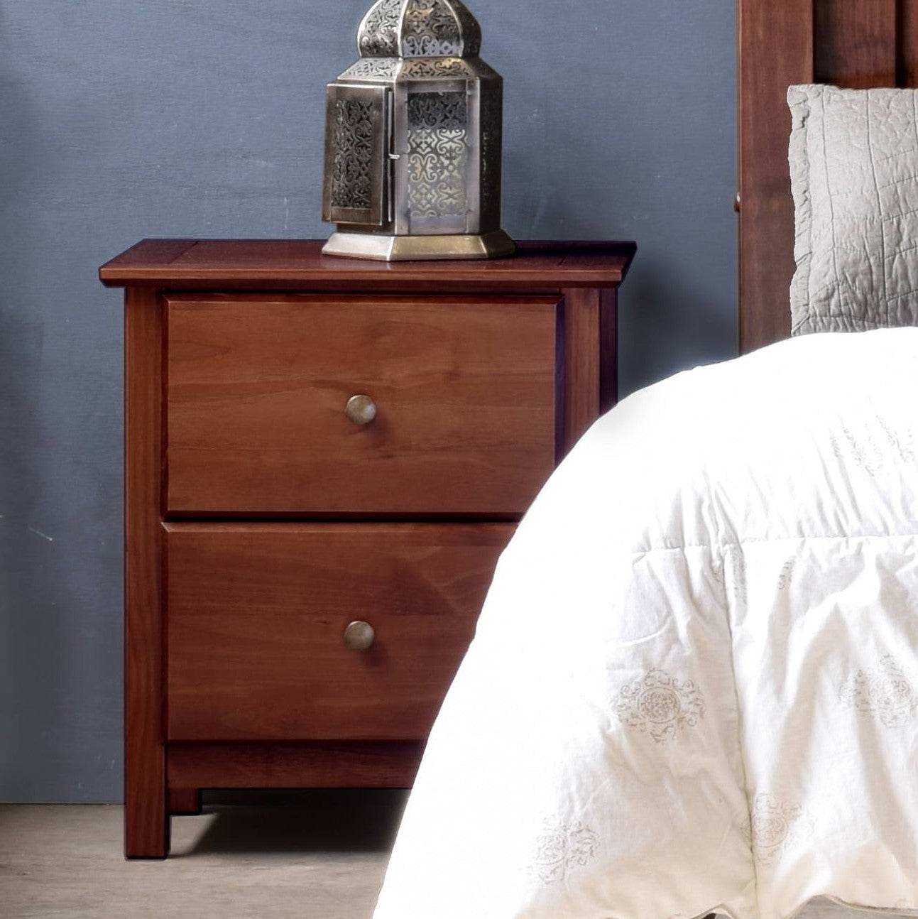 Farmhouse Solid Pine Wood 2 Drawer Nightstand in Cherry Finish - Metromarketstore