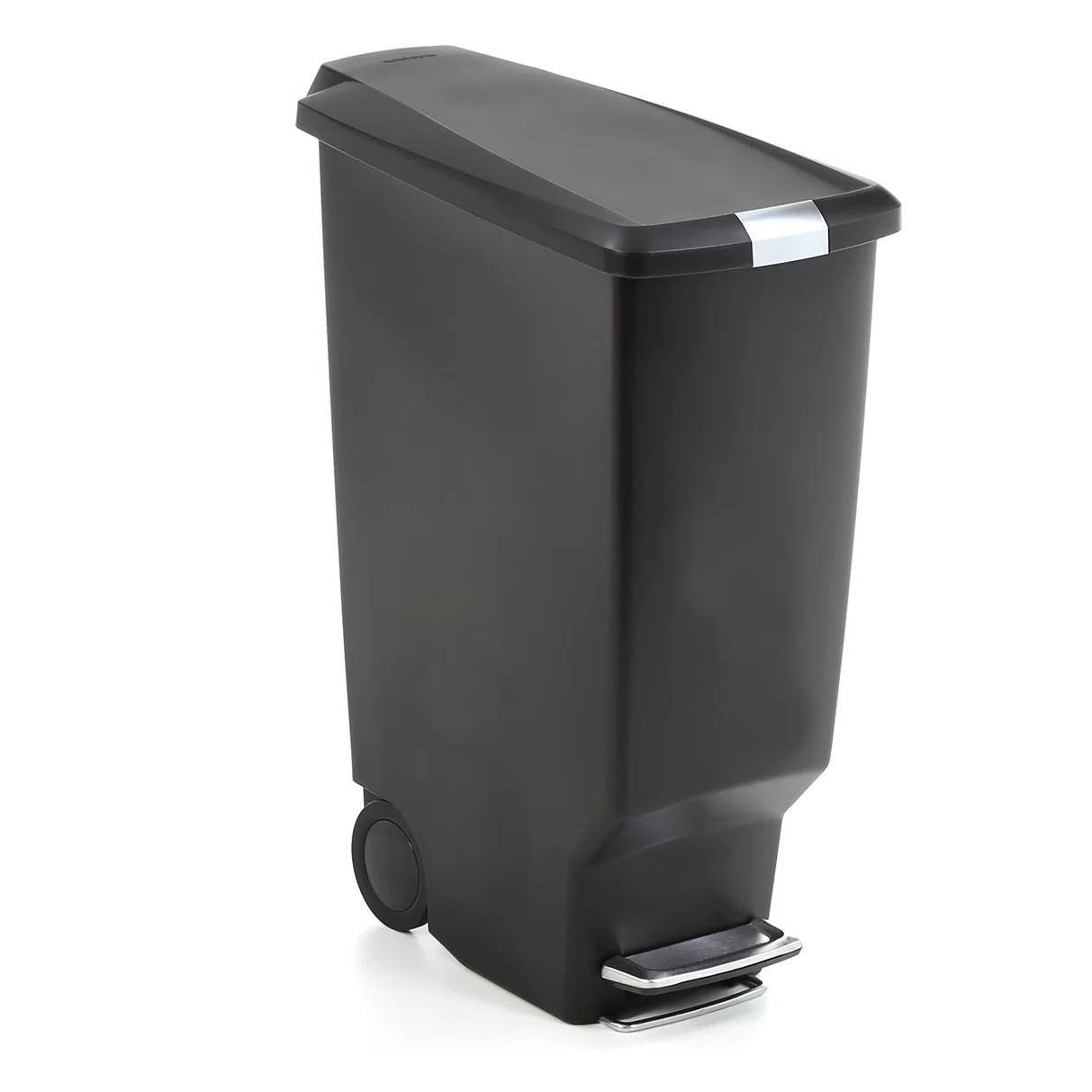 Black 10-Gallon Narrow Kitchen Trash Can with Easy Step-on Lid - Metromarketstore