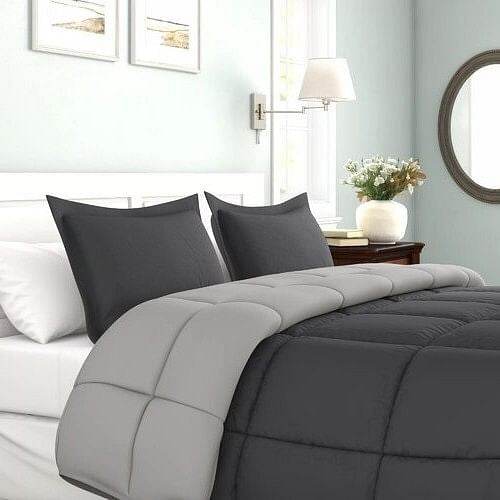 Full/Queen Traditional Microfiber Reversible 3 Piece Comforter Set in Grey - Metromarketstore