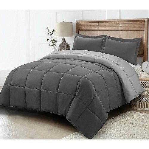 Full/Queen Traditional Microfiber Reversible 3 Piece Comforter Set in Grey - Metromarketstore