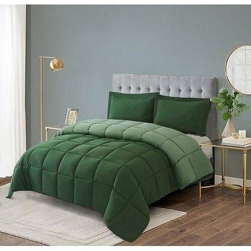 King/Cal King Traditional Microfiber Reversible 3 Piece Comforter Set in Green - Metromarketstore