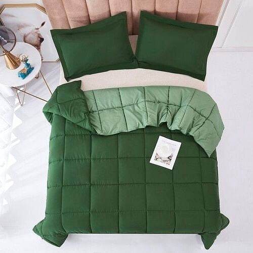King/Cal King Traditional Microfiber Reversible 3 Piece Comforter Set in Green - Metromarketstore