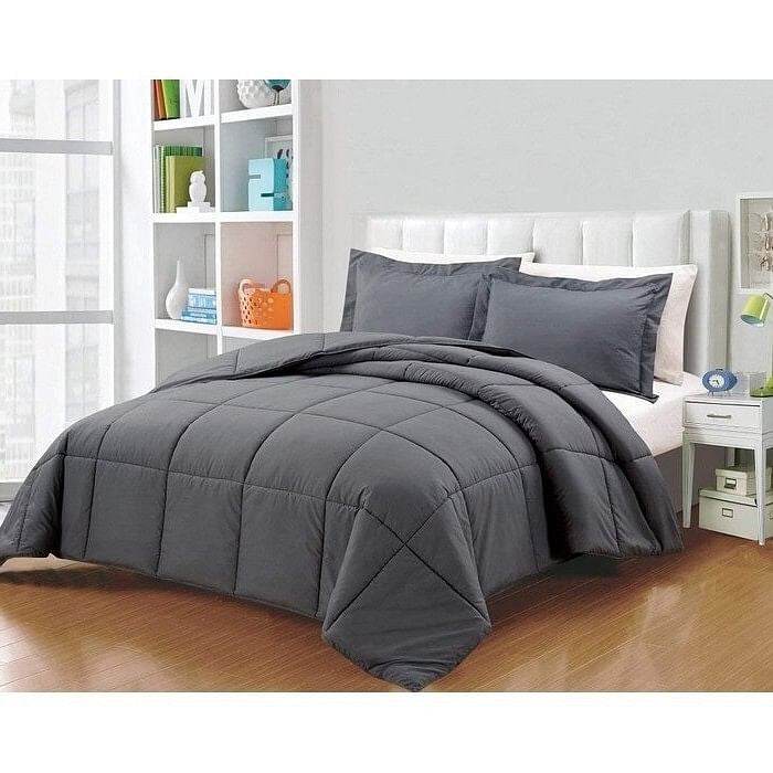 Queen Size Reversible Microfiber Down Alternative Comforter Set in Grey - Metromarketstore