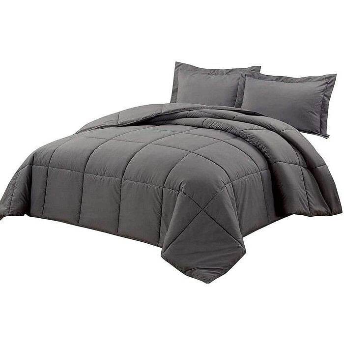 Queen Size Reversible Microfiber Down Alternative Comforter Set in Grey - Metromarketstore