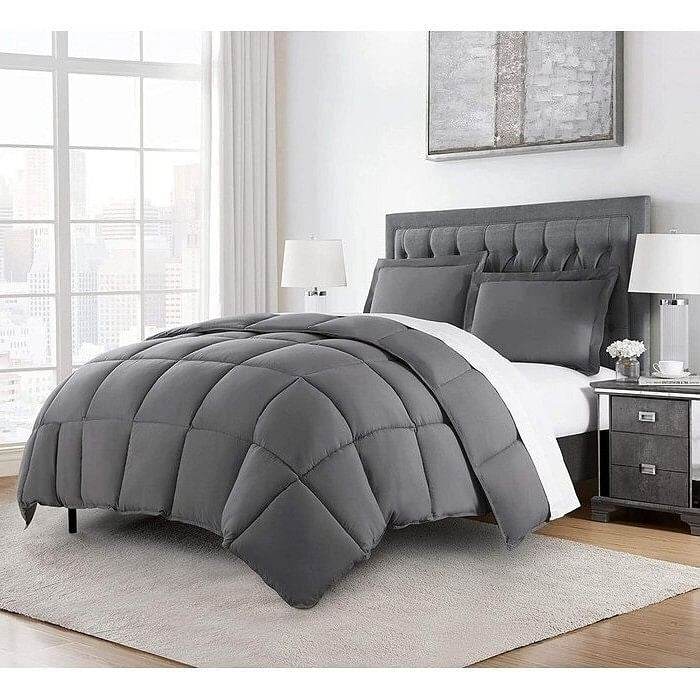 Twin Size Reversible Microfiber Down Alternative Comforter Set in Grey - Metromarketstore