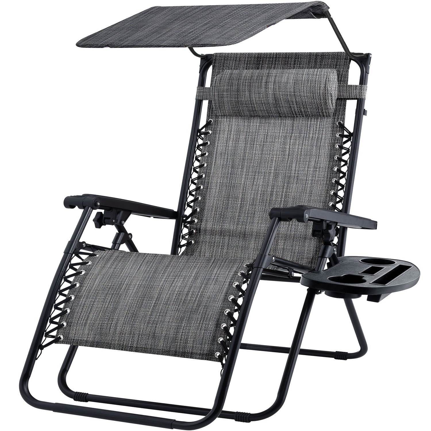 Grey Zero Gravity Folding Reclining Patio Lounge Chair with Canopy Sun Shade - Metromarketstore