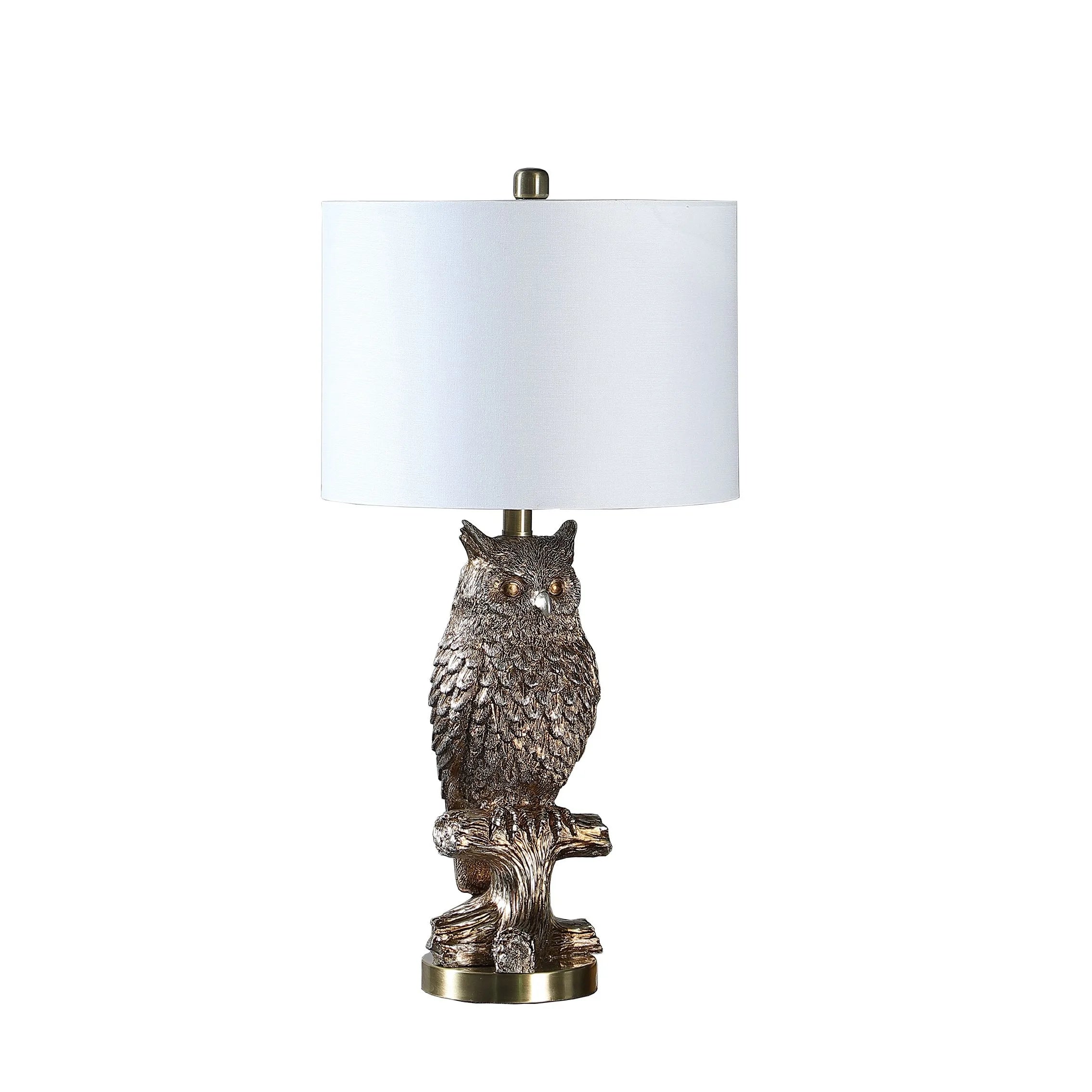 HMS 28" Antiqued Silver Resin Owl Table Lamp - Metromarketstore