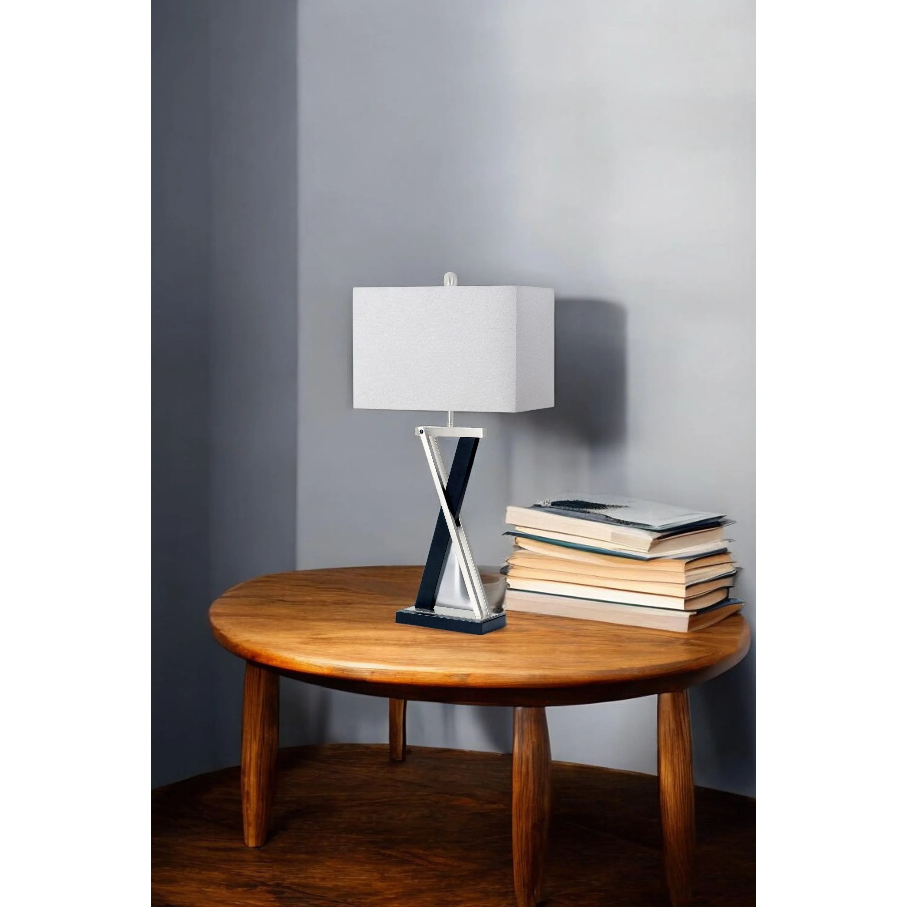HMS Set of Two 29" Nordic Design Black Metal LED Table Lamps with White Shade - Metromarketstore