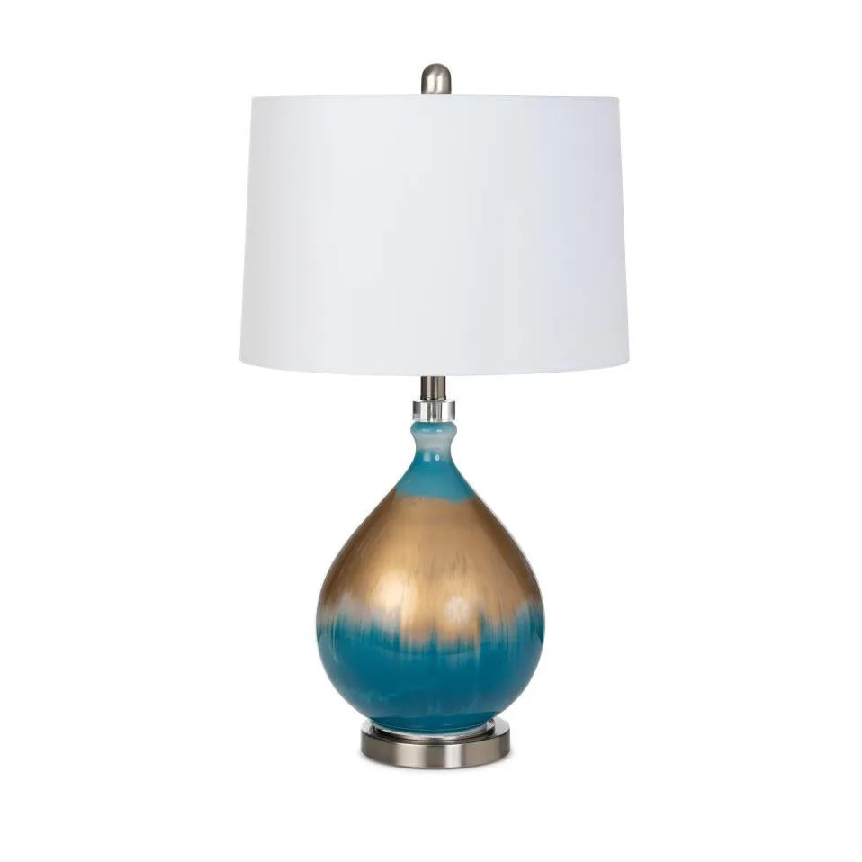 HMS Set of Two 27" Ombre Blue and Gold Glass Table Lamps with White Empire Shade - Metromarketstore