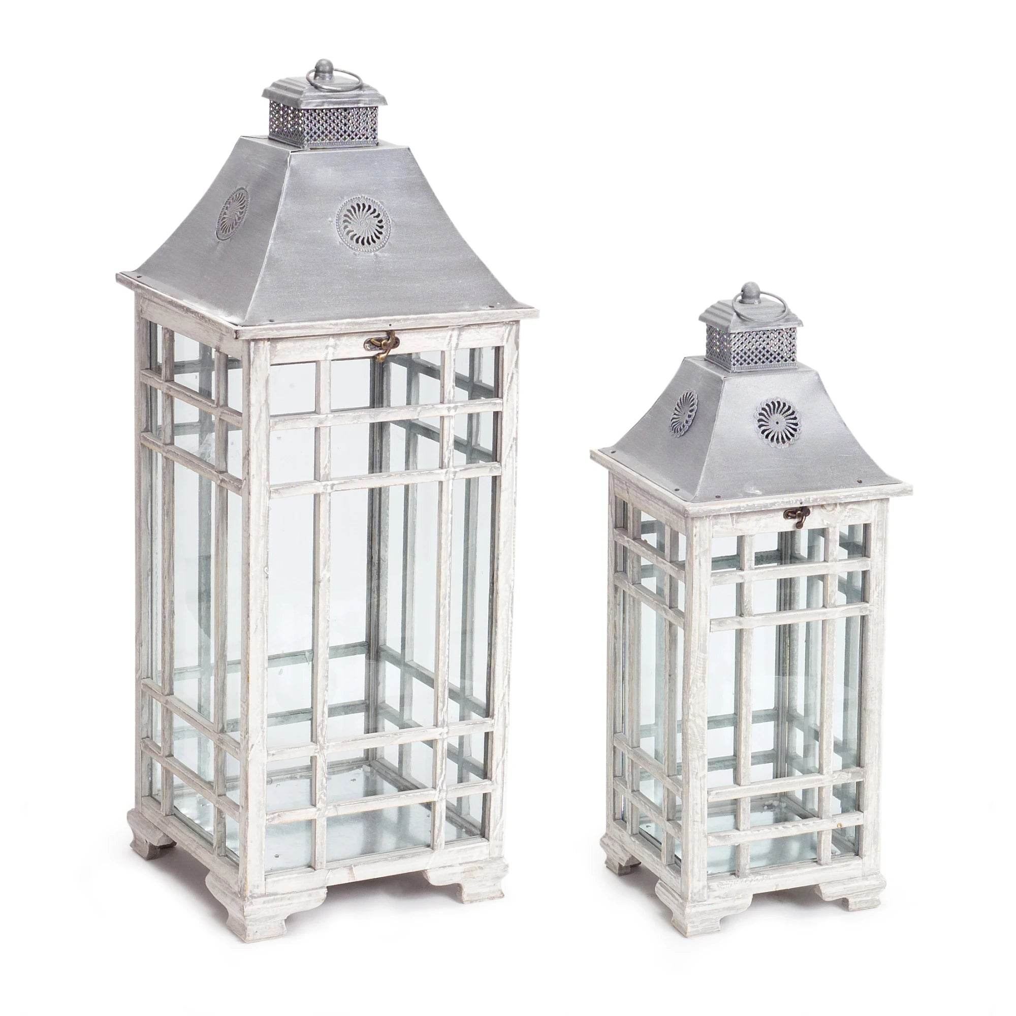 Set of Two White and Silver Distressed Geometric Metal Floor Lamps - Metromarketstore