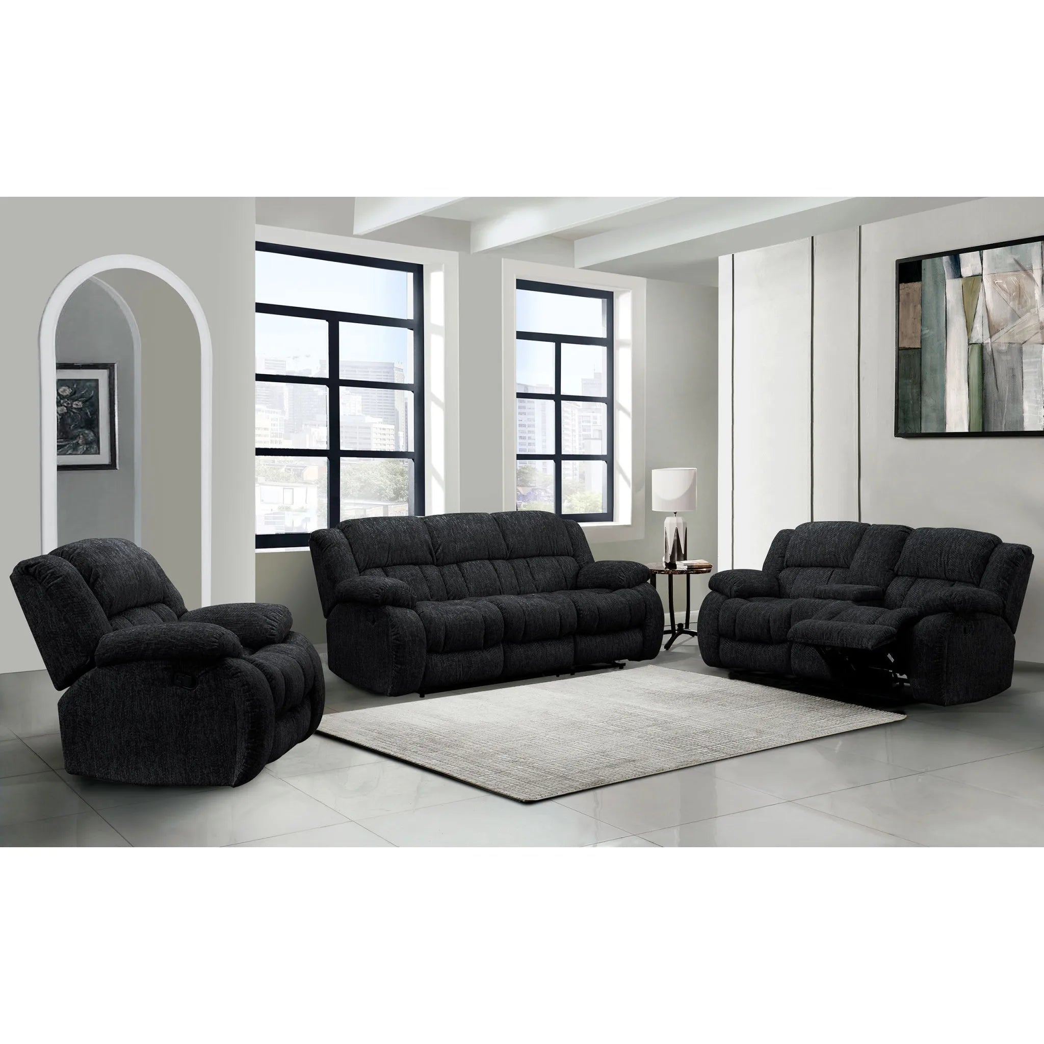 HMS 77" Black Manual Reclining Loveseat - Metromarketstore