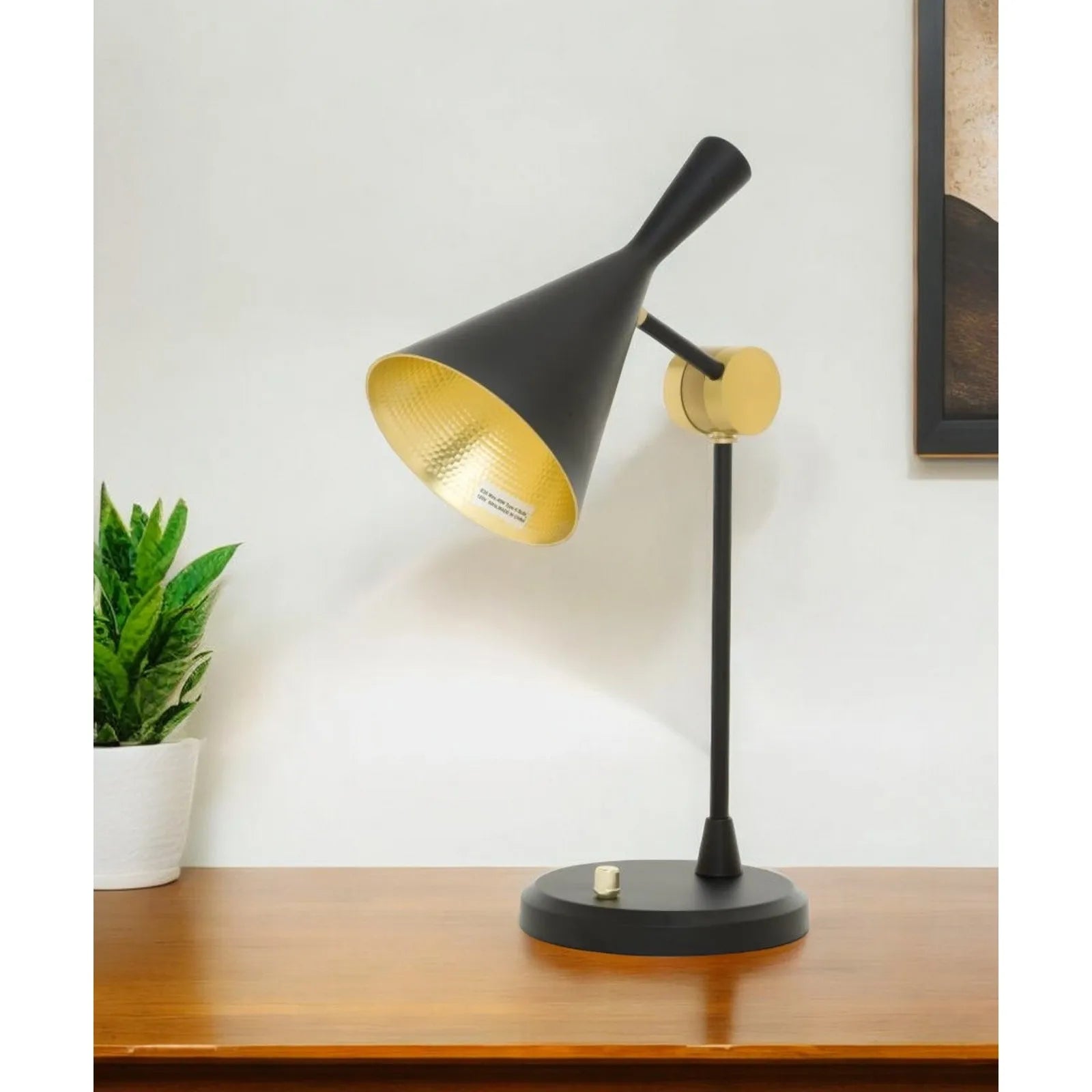 HMS Set of Two 23" Black Metal Geometric Desk Lamps with Black and Gold Cone Shade - Metromarketstore
