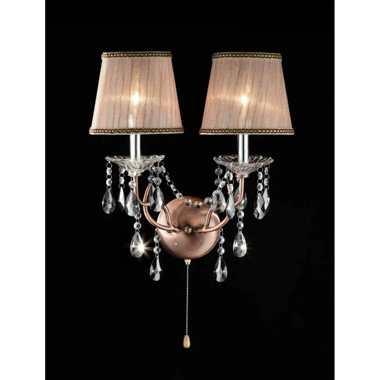 HMS Dual Light Hanging Wall Sconce Silver and Pink Faux Crystal Wall Lamps - Metromarketstore