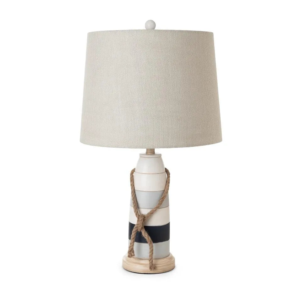 HMS Set of Two 27" Novelty Table Lamps Natural White and Blue Coastal Style with Off-White Empire Shade - Metromarketstore