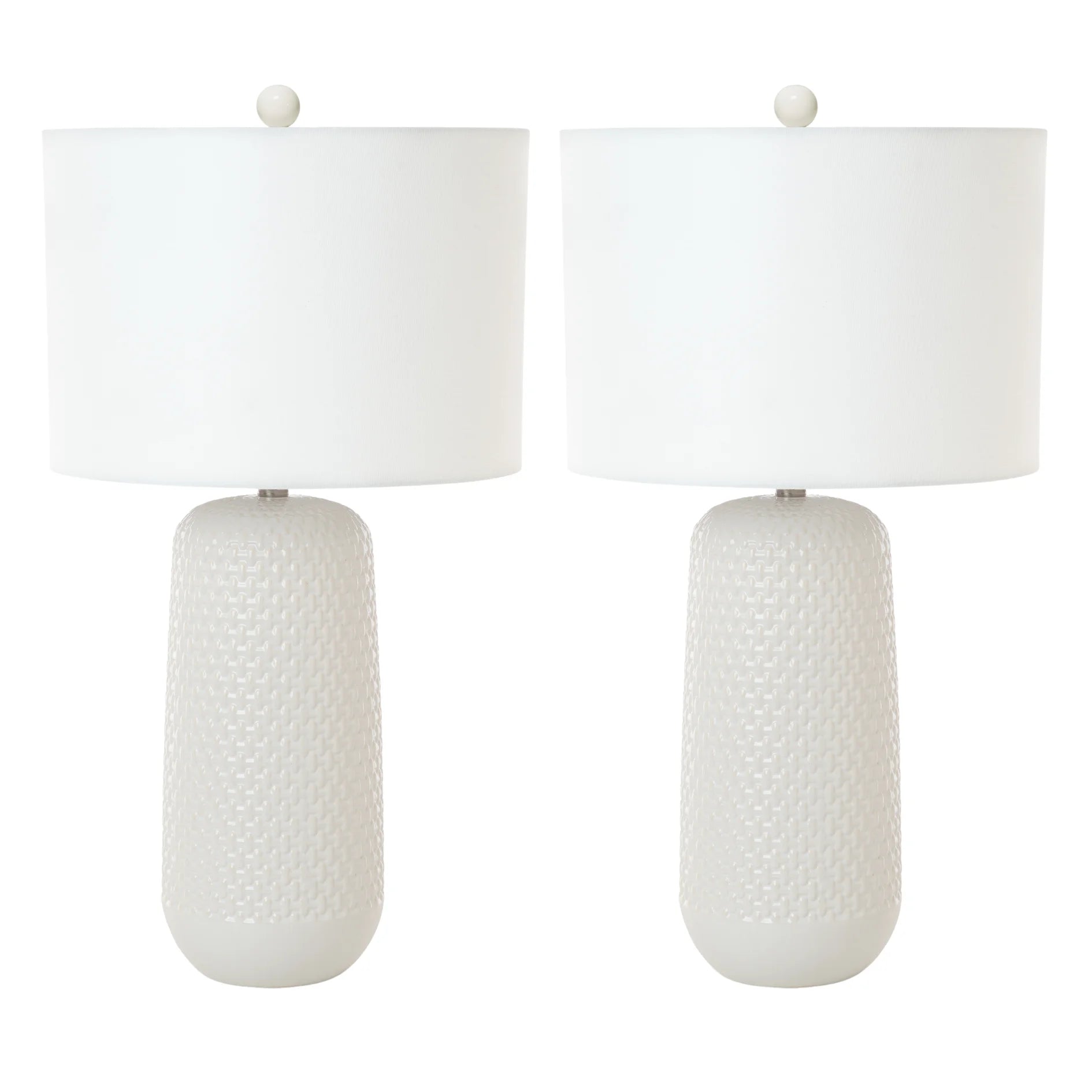 Set of Two 30" White Textured Ceramic Table Lamps with White Drum Shades HMS Design - Metromarketstore