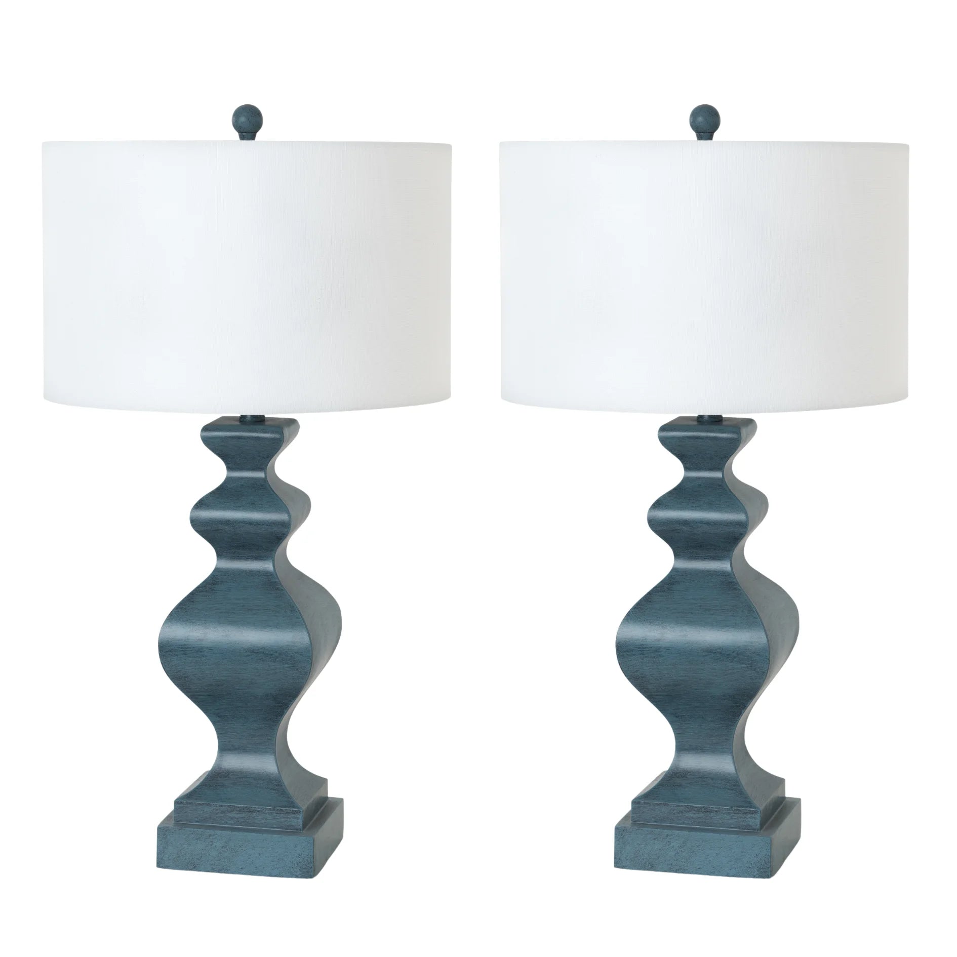 HMS Set Two 31" Distressed Teal Table Lamps White Drum Shade - Metromarketstore