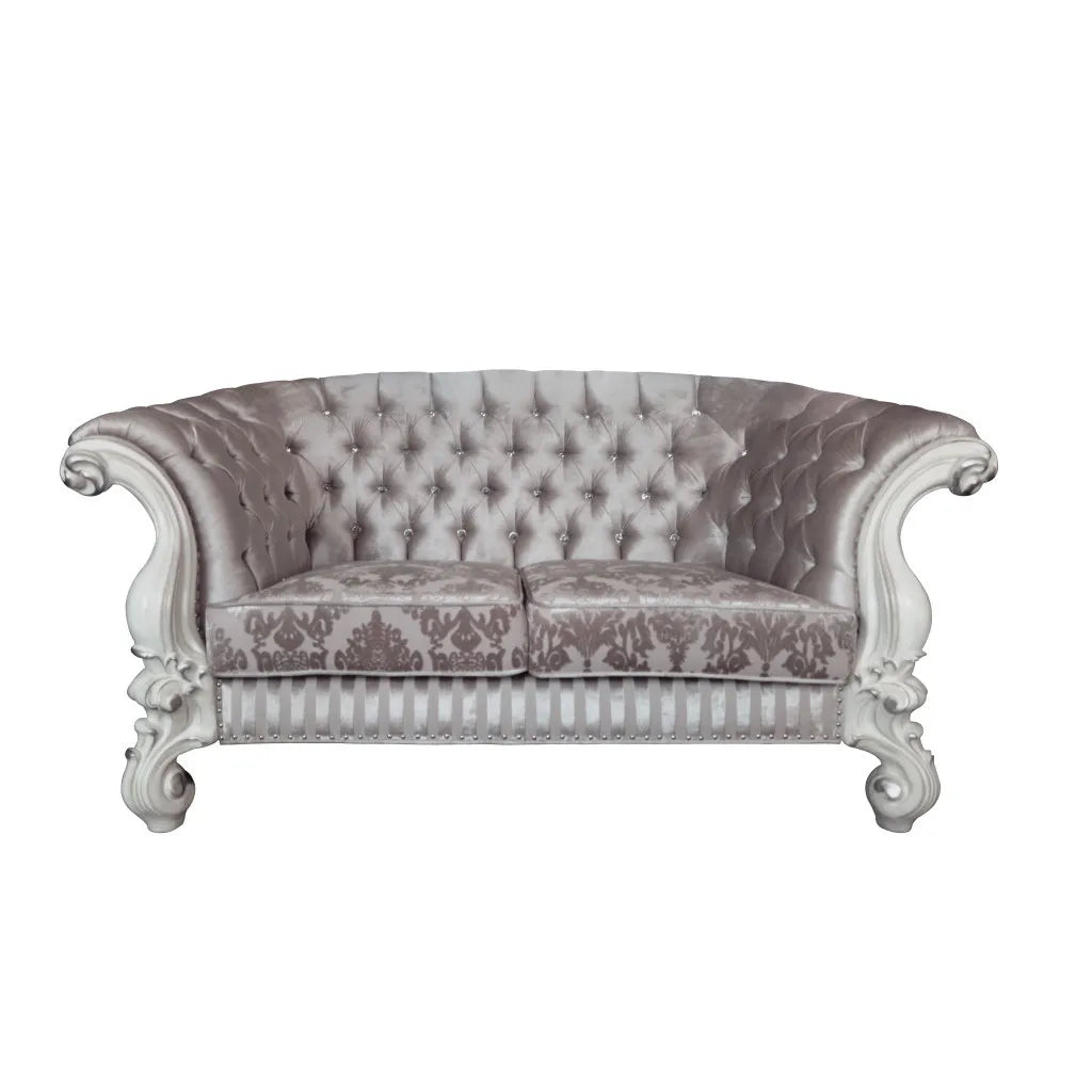 HMS 76" Ivory and Off-White Velvet Chesterfield Loveseat - Metromarketstore