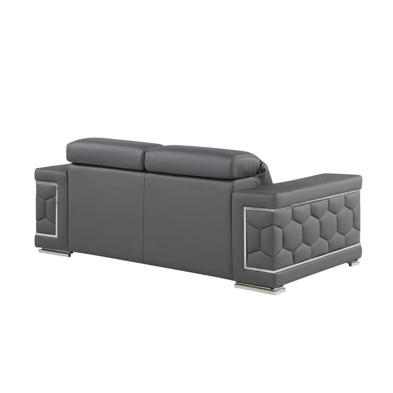 HMS 71" Gray and Silver Genuine Leather Loveseat - Metromarketstore