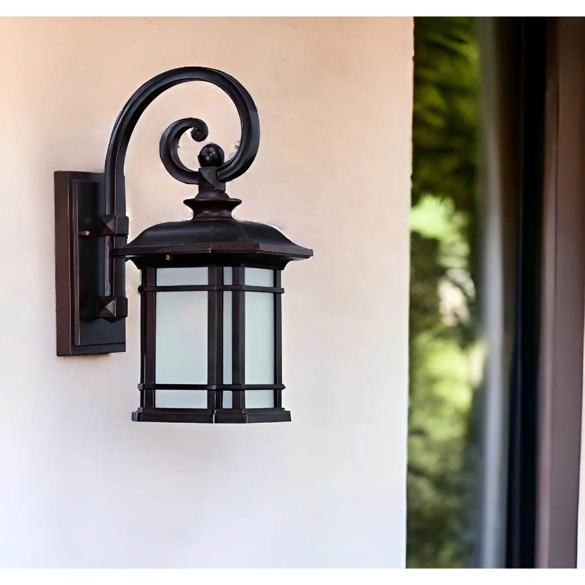 HMS Antique Bronze Frosted Linen Glass Lantern Wall Light - Metromarketstore