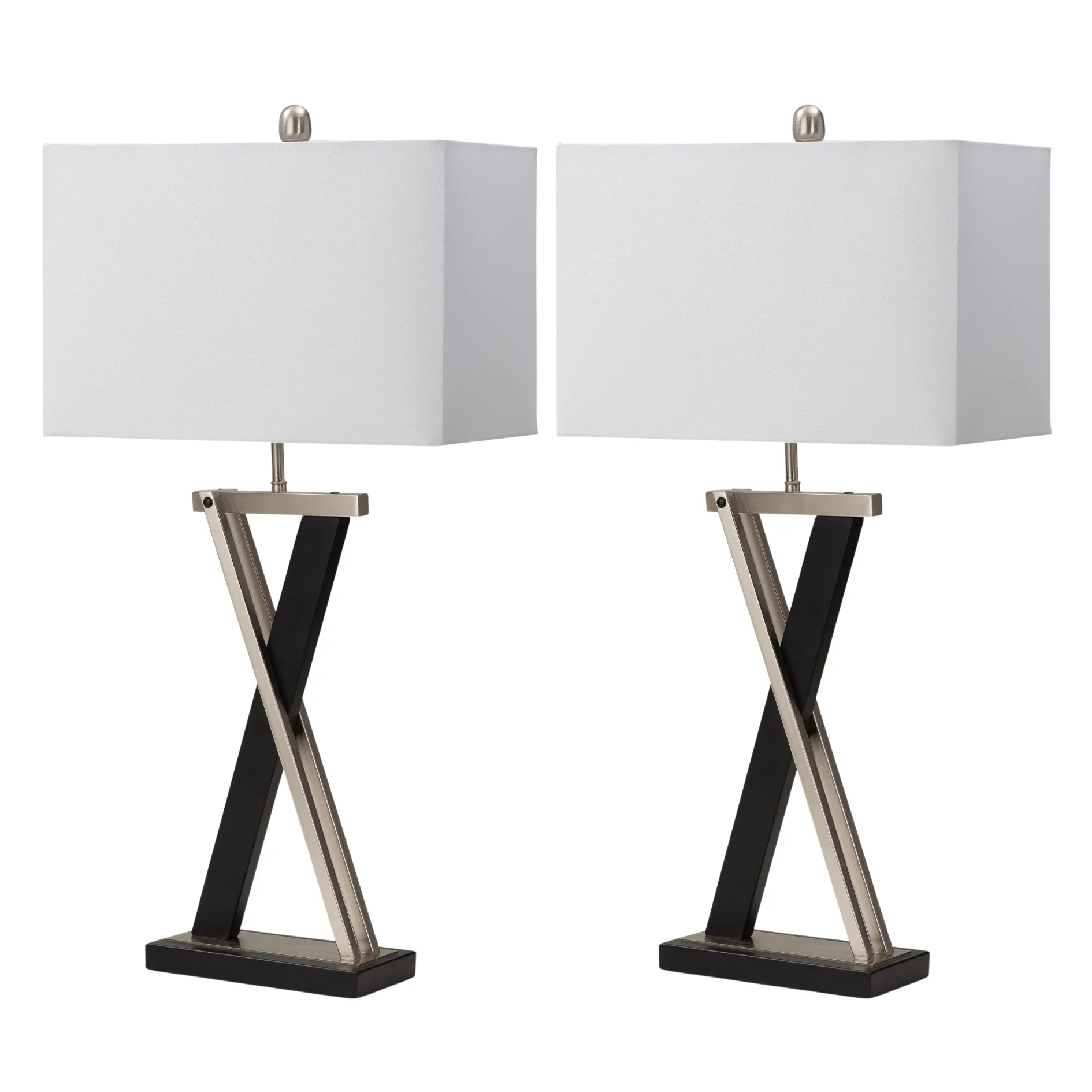 HMS Set of Two 29" Nordic Design Black Metal LED Table Lamps with White Shade - Metromarketstore