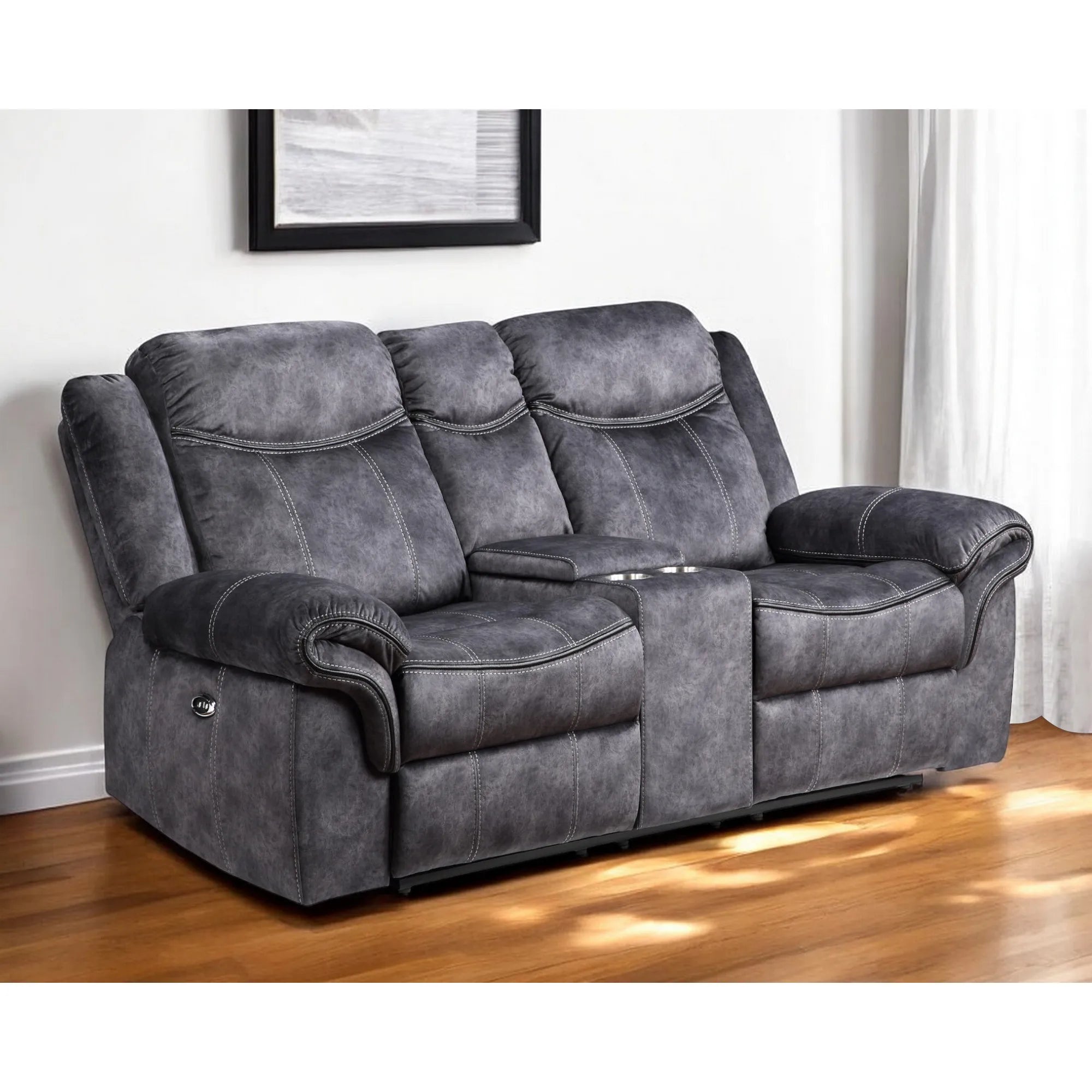 HMS 79" Dark Gray Microfiber Power Reclining Loveseat - Metromarketstore