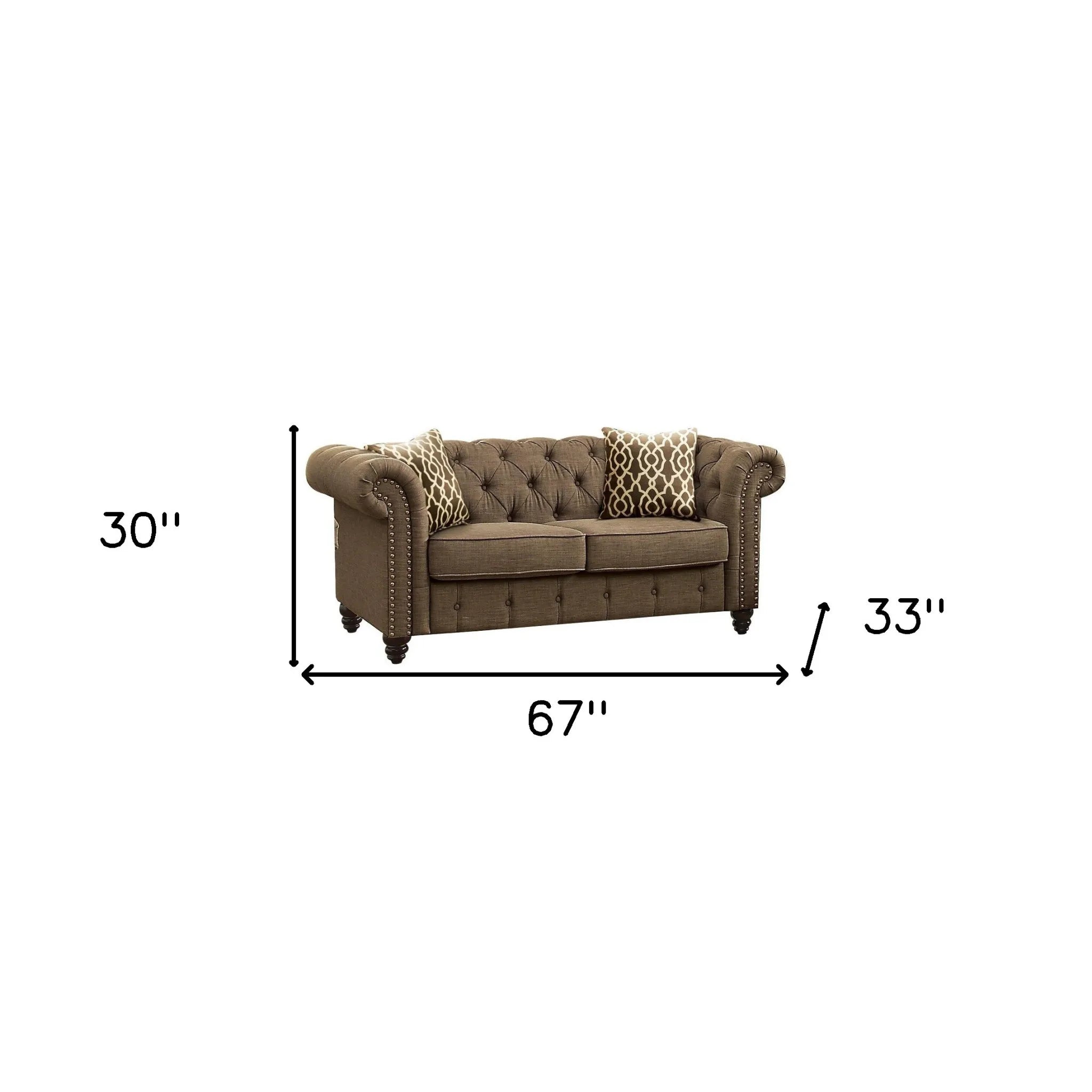 HMS 67" Brown Dark Brown Linen Loveseat Genuine Leather - Metromarketstore