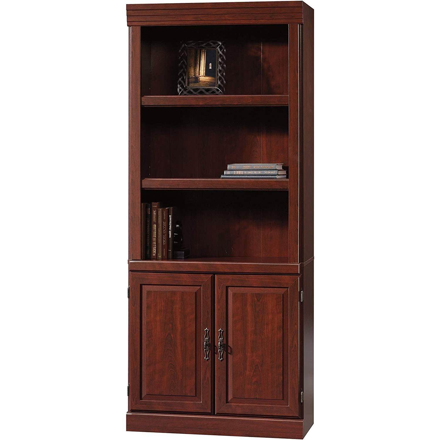 71-inch High 3-Shelf Wooden Bookcase with Storage Drawer in Cherry Finish - Metromarketstore