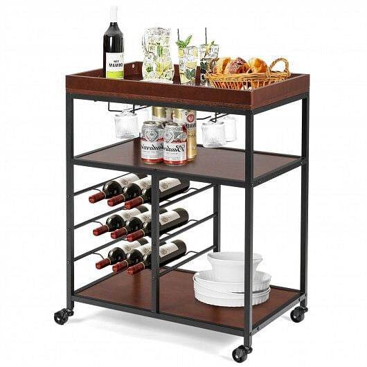 3 Tiers Storage Bar Serving Cart with Wine Rack - Metromarketstore