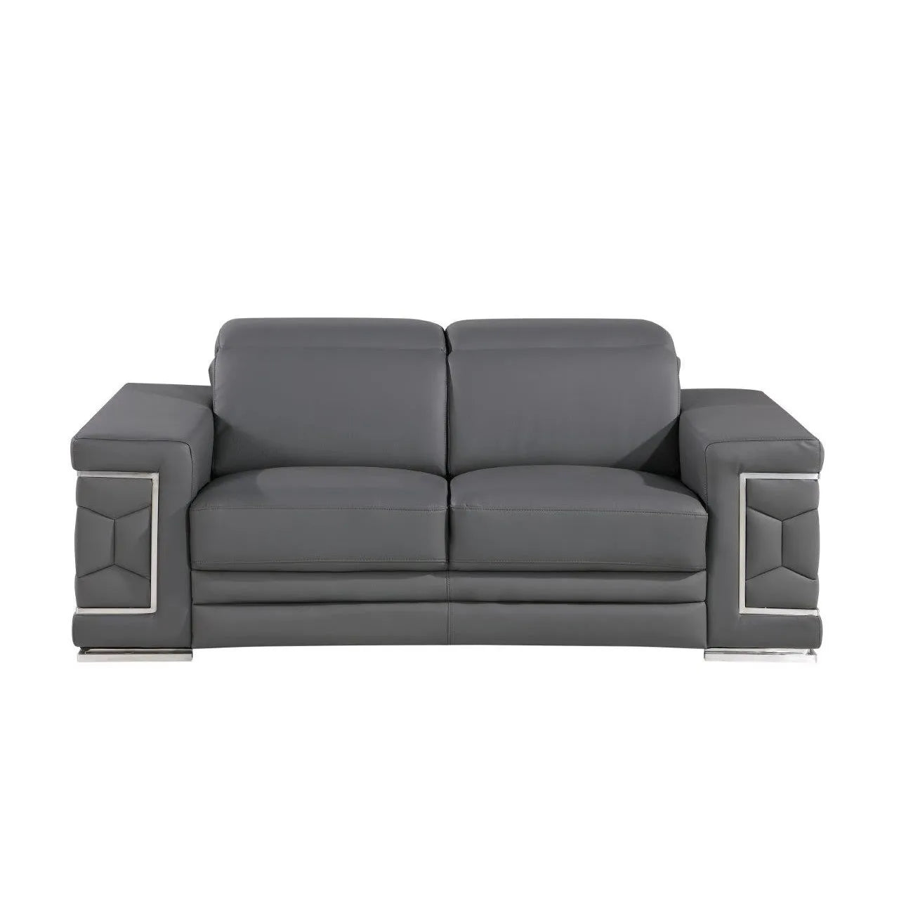 HMS 71" Gray and Silver Genuine Leather Loveseat - Metromarketstore