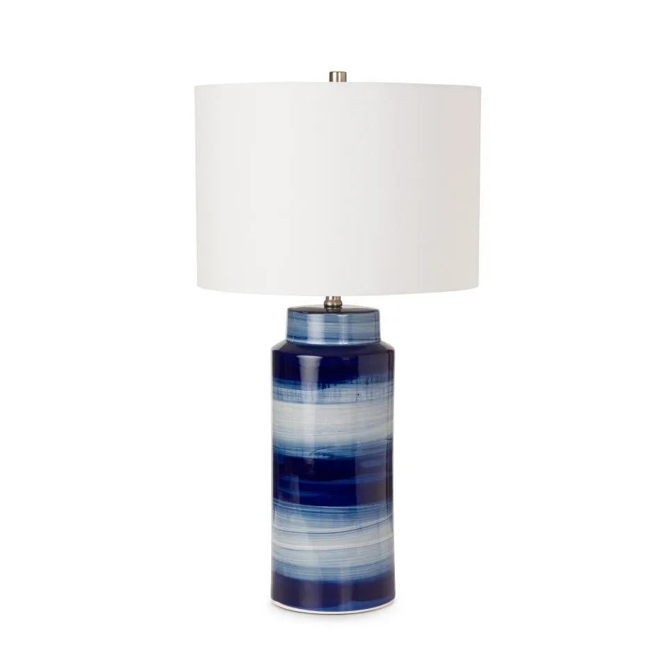 HMS Set of Two 30" Ceramic Cylinder Table Lamps Blue and White with White Drum Shade - Metromarketstore
