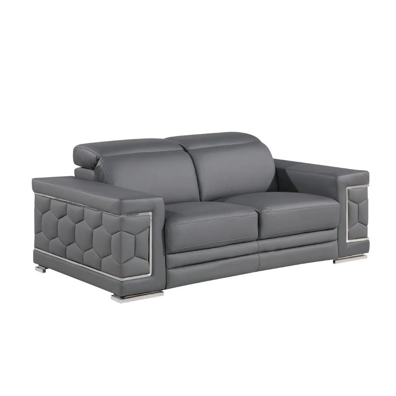 HMS 71" Gray and Silver Genuine Leather Loveseat - Metromarketstore
