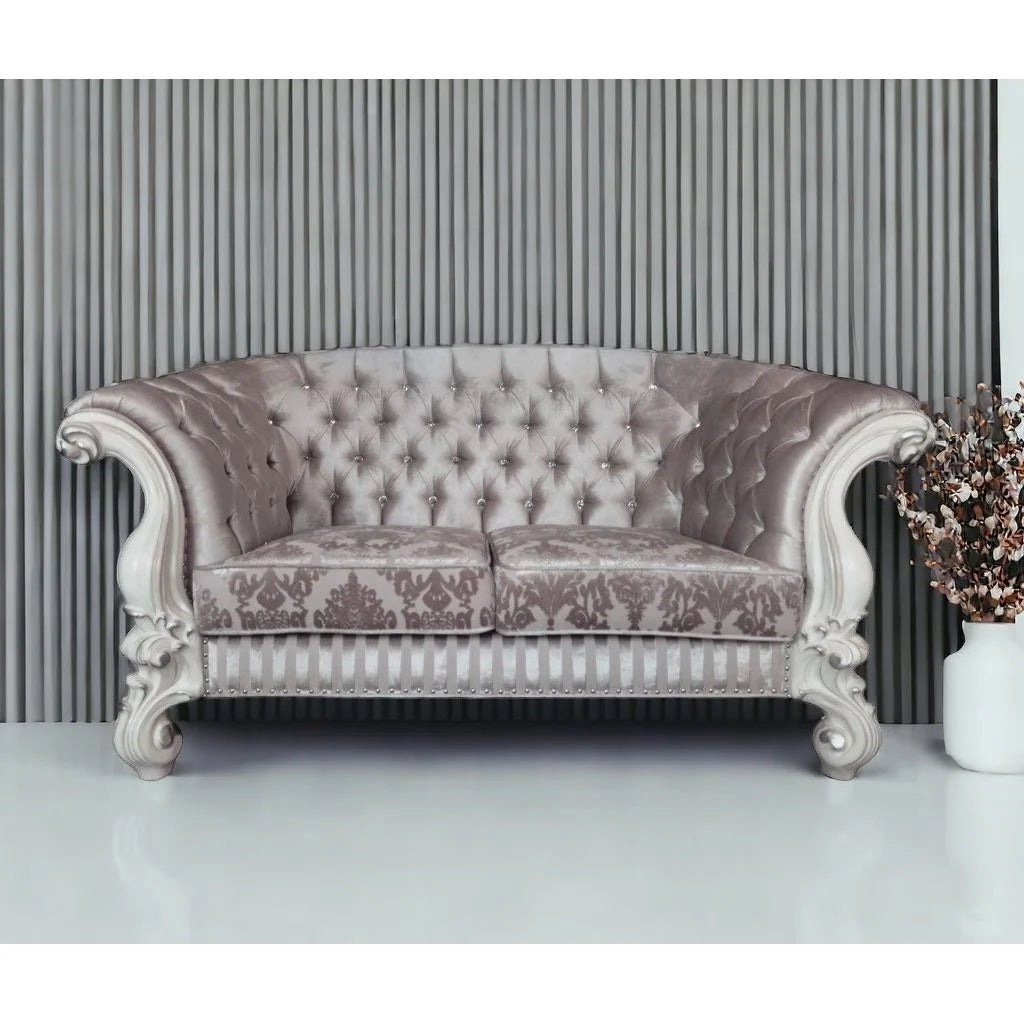 HMS 76" Ivory and Off-White Velvet Chesterfield Loveseat - Metromarketstore