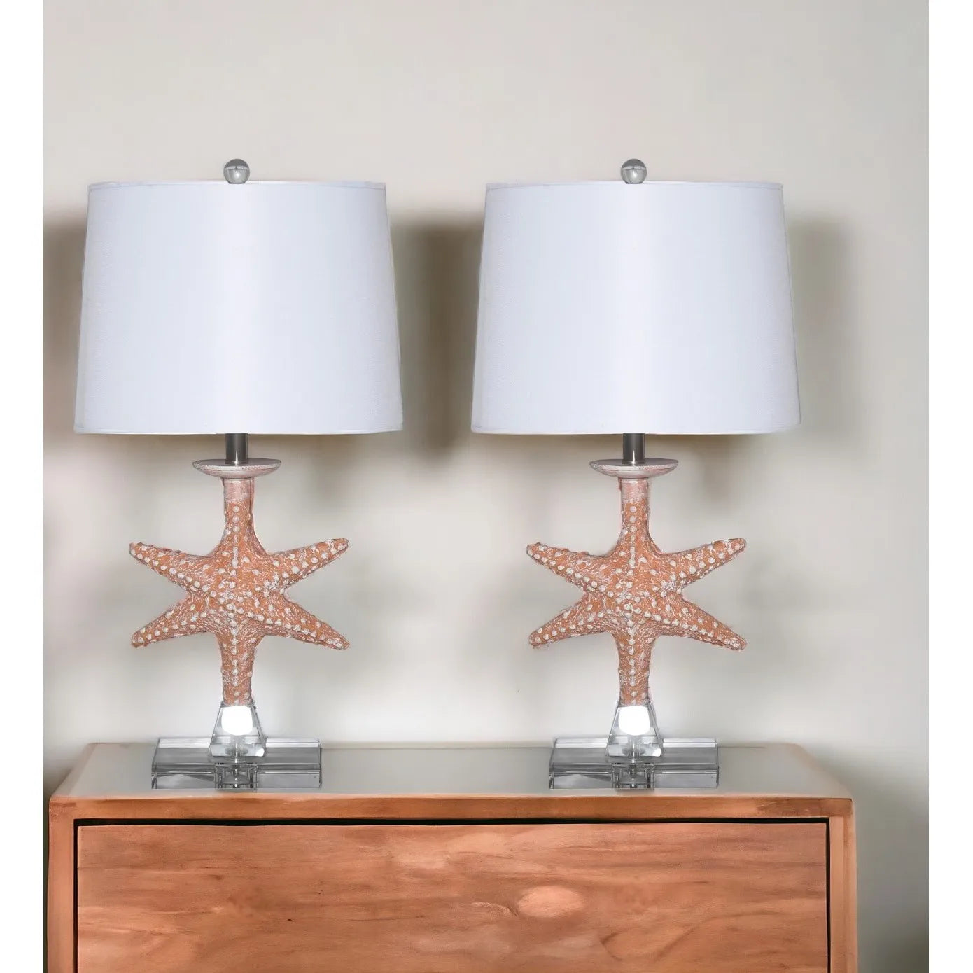 HMS European Design Set of Two 28"Starfish Table Lamps White Drum Shade 5W - Metromarketstore
