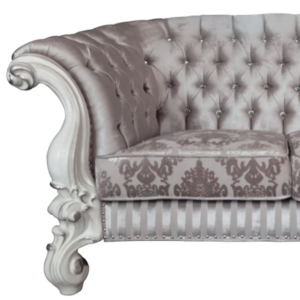 HMS 76" Ivory and Off-White Velvet Chesterfield Loveseat - Metromarketstore