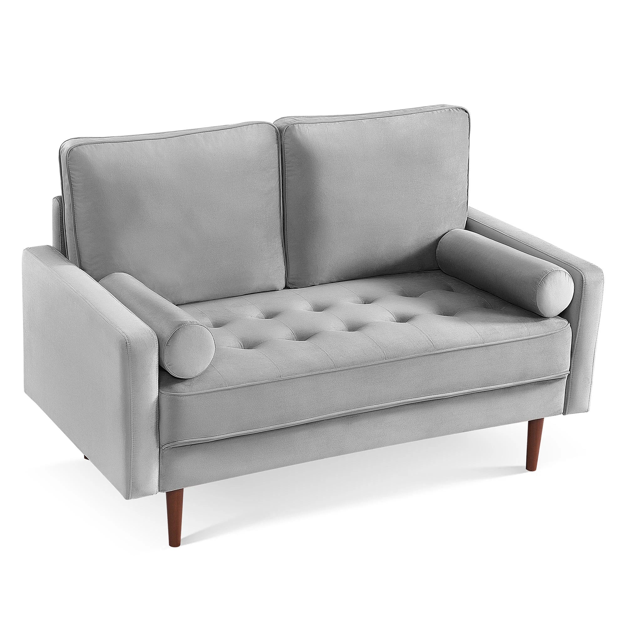 HMS 57" Gray and Dark Brown Velvet Loveseat and Toss Pillows - Metromarketstore